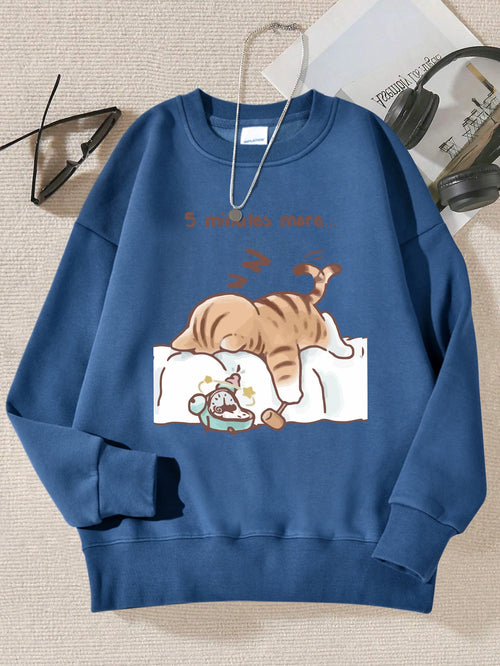 Front view of cat print hooded pullover