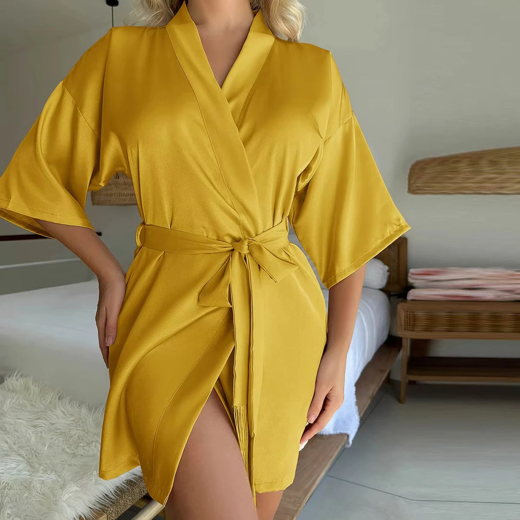 Women's Clothes 2025 Sexy Four Seasons Pajamas Dress Solid Silky Robe Comfortable Homewear Ladies Fashion Soft Lace Nightgowns